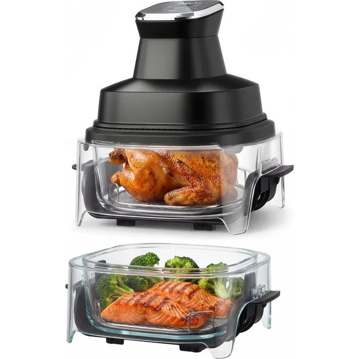 oyajia Heißluftfritteuse 1800W mit 360° Sichtfenster, 4L + 4L Dual-Kapazitätsdesign, 4 Programme, abnehmbar, spülmaschinengeeignet