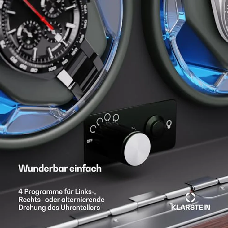 Klarstein Uhrenbeweger Brienz 2, Automatik-Uhrenwinder für 2 Uhren, mit LED-Beleuchtung, blau – Bild 6