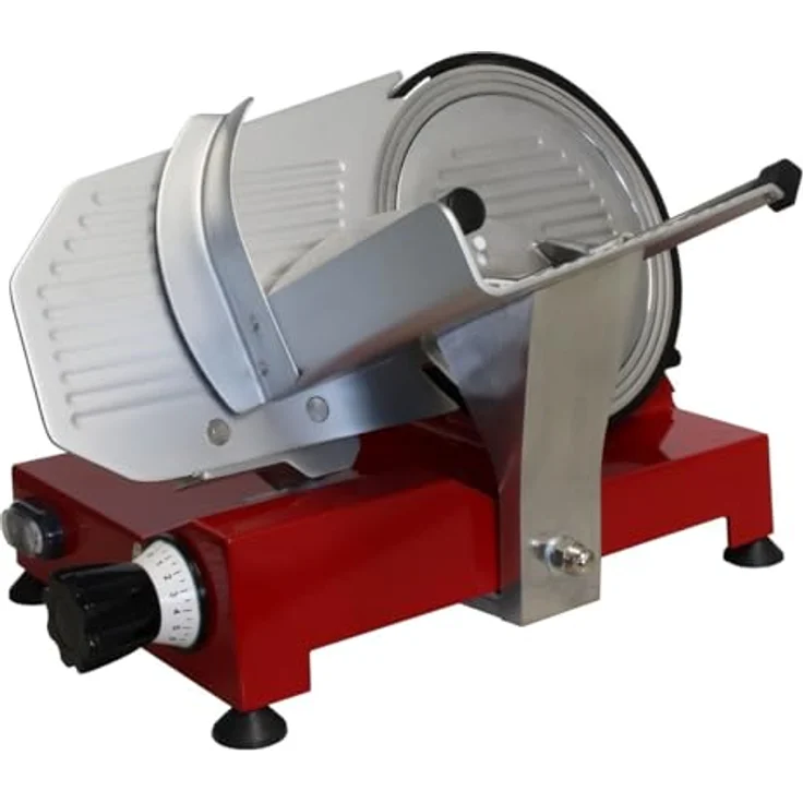 Celme Allesschneider ALFA-250-ROT, 250 mm Edelstahlklinge mit Antihaftbeschichtung, kompakte Größe 41 x 51 x 34,5 cm, variable Schnittdickeneinstellung – Bild 1