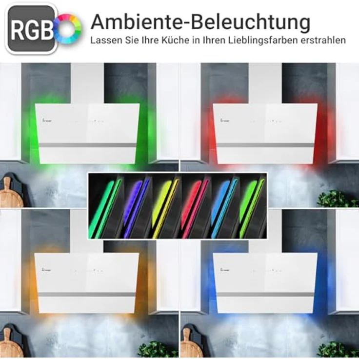 KKT KOLBE Dunstabzugshaube EASY6005WM, 60 cm, 782 cbm/h Umluft/Abluft, Kopffrei, Weiß Glas, Smart WiFi App, RGBW-LED-Beleuchtung, Energieeffizienzklasse A+++ – Bild 2