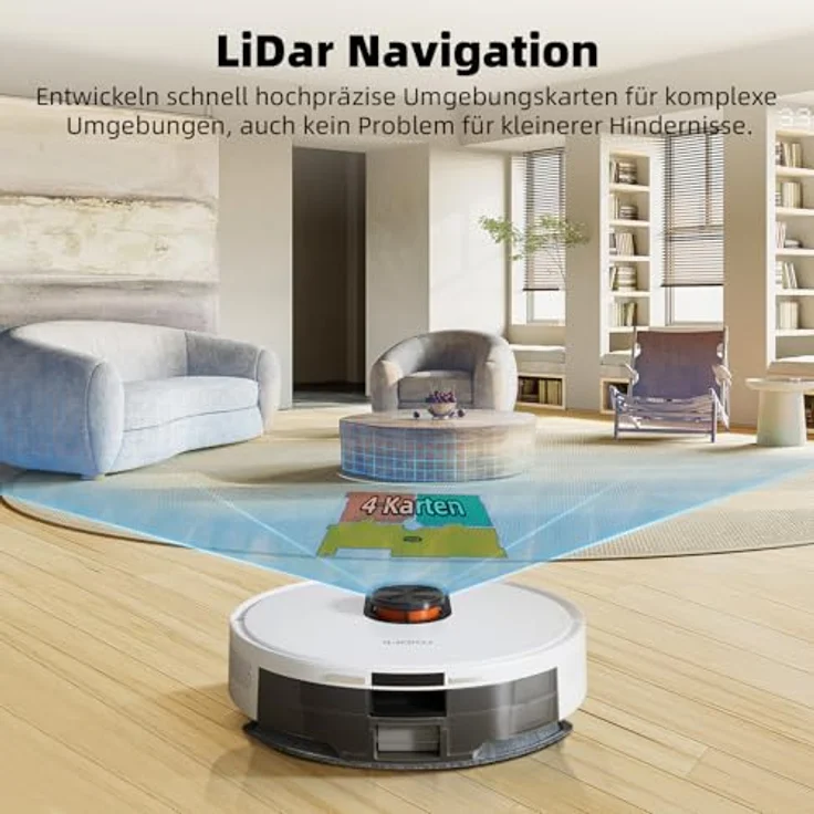 ROIDMI EVE ROOK Saugroboter mit Wischfunktion Absaugstation - 5000Pa Staubsauger Roboter Wisch LiDAR-Navigation 75 Tage App Sprachsteuerung Tierhaare Teppiche Hartboden – Bild 4