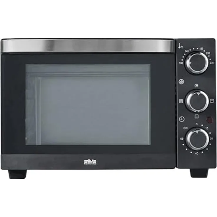 SILVA Schneider MB 1600 Minibackofen, 15 L, schwarz, 1200 Watt, Temperaturr. 100-230 °C, Timer, 4 Stufen-Regler, Edelstahlheizelemente, Doppelglastür, emailliertes Back-/Krümelblech, Backrost & Griff