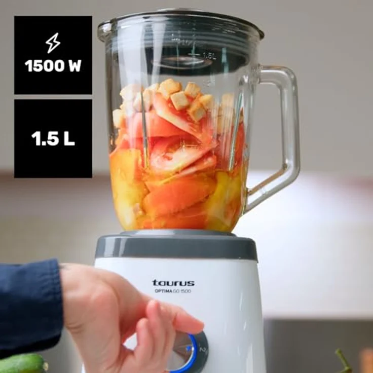 Taurus Standmixer Optima Go | 1500W, 500ml To-Go-Becher, 4-flügelige Edelstahlklingen, 2 Geschwindigkeiten + Turbo, rutschfest, Sicherheitsverriegelung, Grau – Bild 2