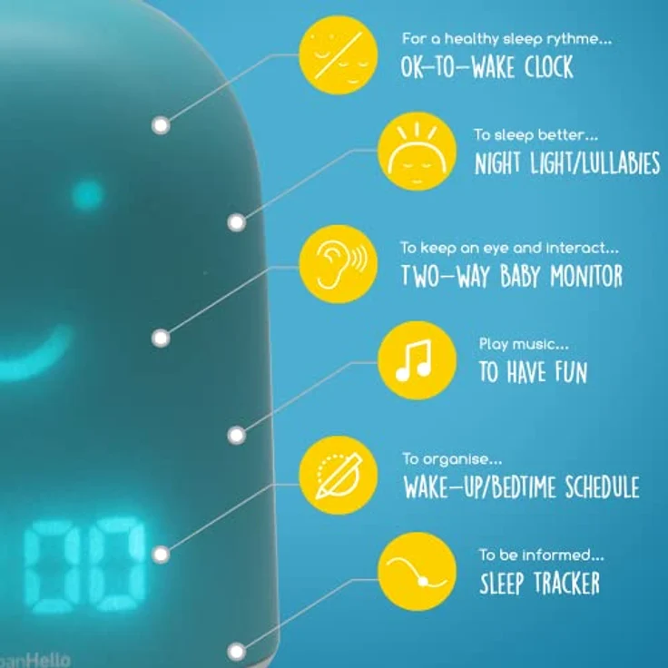 UrbanHello Remi – Der Beste Wecker für Kinder, um mehr zu schlafen, Audiowiedergabe, Schlaf-Tracker, Nachtlicht – Lautsprecher Musik – Blau – Bild 5