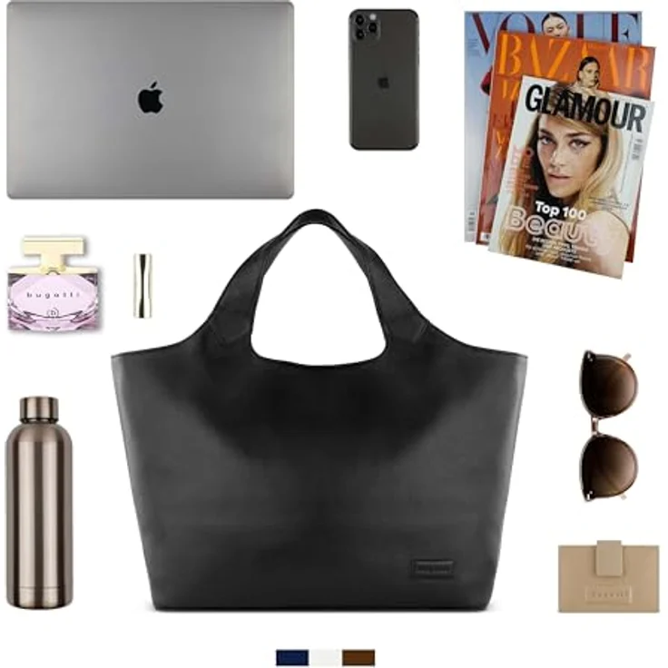 bugatti Elsa Shopper Tasche L, Leder mit Laptopfach, 50 cm, schwarz – Bild 6
