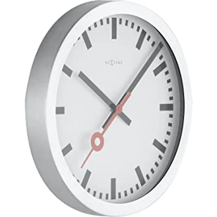 NEXTIME Wanduhr 3998 (im ikonischen Bahnhofsuhr Design, geräuschlos, Aluminium, Ø19.0cm) – Bild 2
