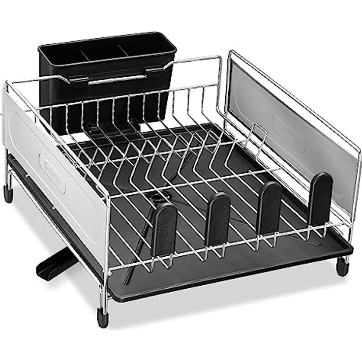 LINFELDT® Abtropfgestell Geschirr Edelstahl 43x33cm - TOP MIT ABFLUSS | Geschirrabtropfgestell Schwarz - Geschirrablage für Spüle | Dish Drying Rack Geschirrabtropfgestell Edelstahl – Bild 1