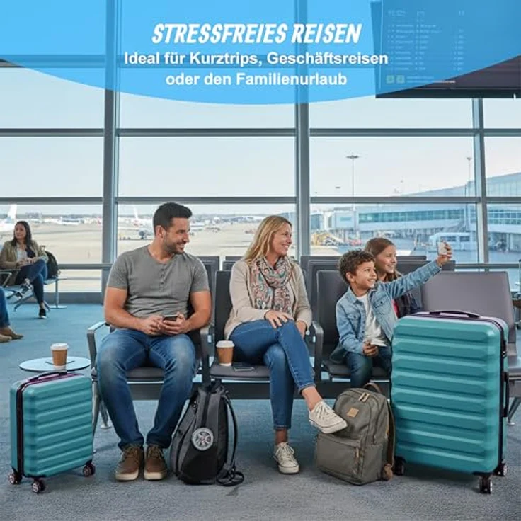 Relaxdays Kofferset 2-teilig, Hartschale in Petrol, 4 Rollen, Teleskopgriff, Reisekoffer mit Zahlenschloss, Größen S und M – Bild 2