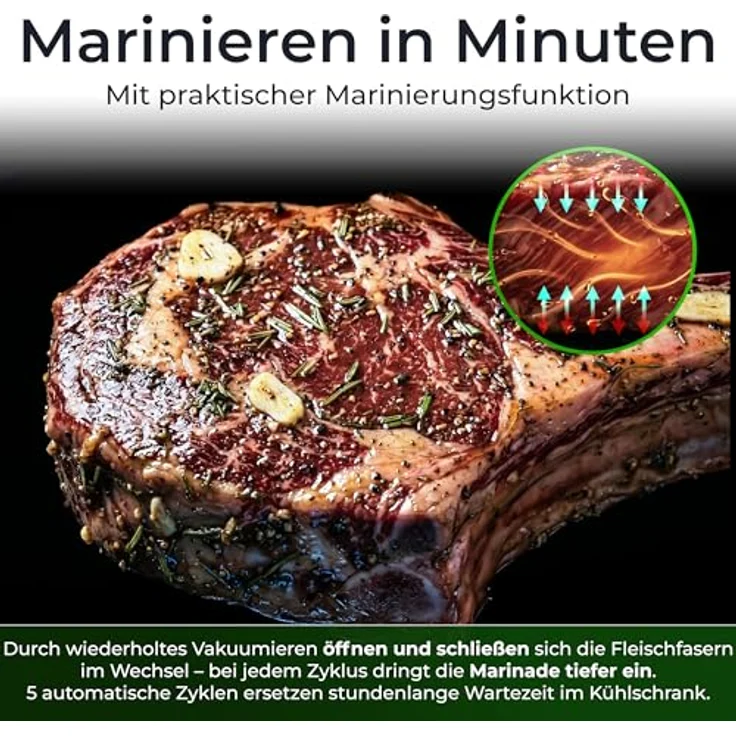KLAMER Kammervakuumierer Edelstahl, 98 kPa Profi Vakuumiergerät mit Marinier-Funktion, Glasdeckel, einstellbarer Vakuum- und Schweißzeit, ideal für Sous Vide und feuchte Lebensmittel – Bild 4
