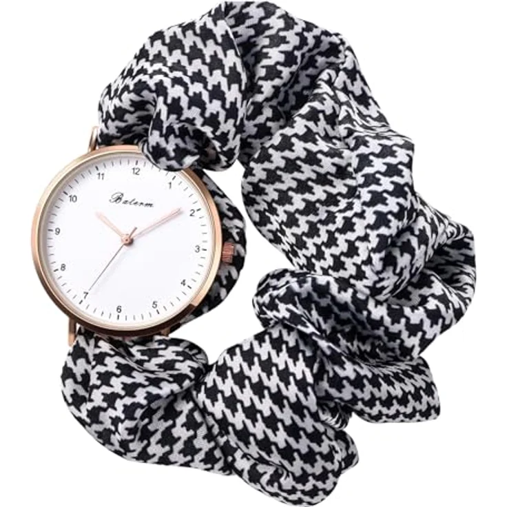 JewelryWe Damenuhr Elastisch Haarband Uhr, Schwarz-Weiß Hahnentrittmuster, Analog Quarz, Multifunktionale Armbanduhr mit Stretch Armband – Bild 1