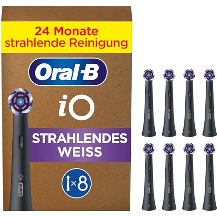 Oral-B iO Strahlendes Weiss, Aufsteckbürsten für elektrische Oral-B iO Zahnbürsten, Zahnaufhellung, Schwarz, 8 Stück
