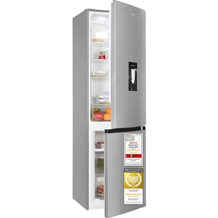 Exquisit Kühl-Gefrierkombination KGC5265-70-NF-WS-040C, 251 l, No Frost, Wasserspender, Energieklasse C, leise 39 dB, inoxlook, schmal 54 cm – Bild 1