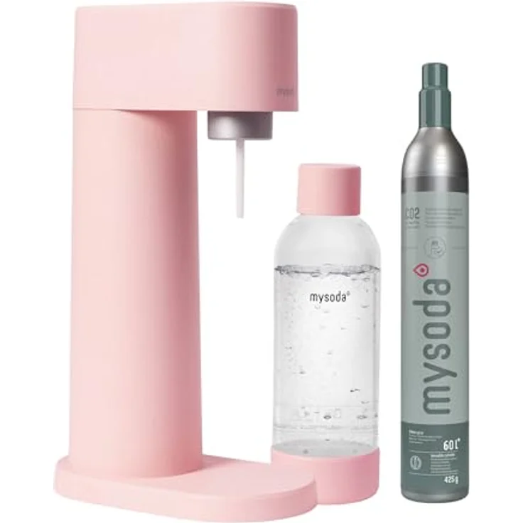 Mysoda Woody Wassersprudler aus Holzkomposit Material mit Quick-Lock BPA-frei Plastikflasche und CO2-Zylinder - Pink – Bild 1