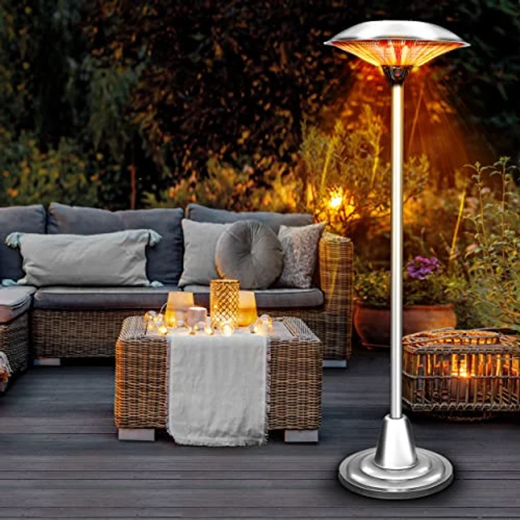 TRESKO Heizstrahler Infrarot Heizpilz, Wärmestrahler Terrasse elektrisch, 2500 W, Terrassenstrahler Innen & Außen, Standheizstrahler mit LED-Anzeige, Edelstahl/Silber – Bild 6