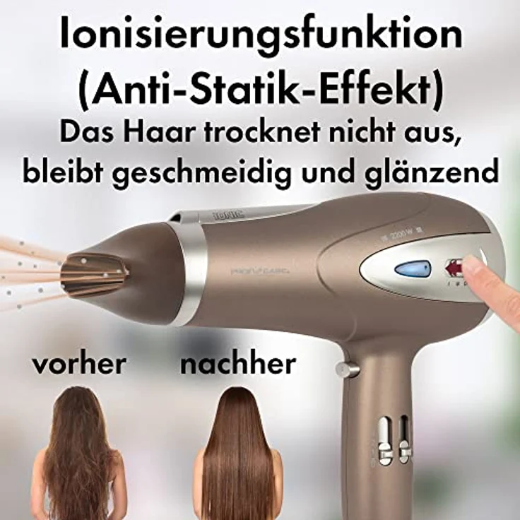 ProfiCare® Haartrockner mit Ionisierungsfunktion 2200W | extra leichter Reiseföhn 3 Leistungsstufen und 2 Gebläsestufen | Haarföhn inkl. Cool-Shot | Föhn mit Diffusor & Formdüse | PC HTD 3113 braun – Bild 4