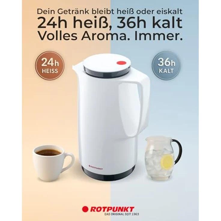 ROTPUNKT Isolierkanne 760 MAXIMA 1,0 l | Zweifunktions-Drehverschluss | BPA Frei- gesundes Trinken | Made in Germany | snow – Bild 4