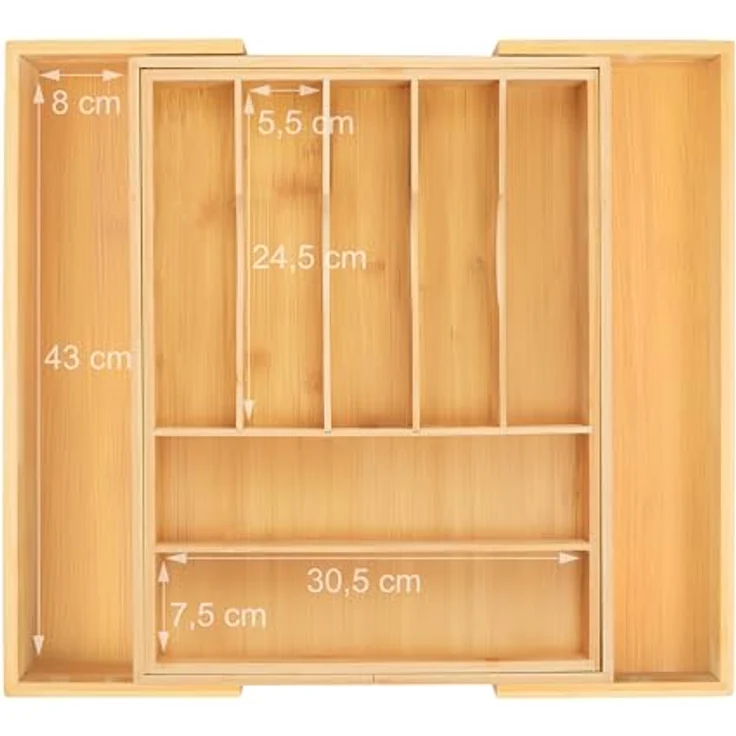 relaxdays Besteckkasten Ausziehbarer Besteckkasten aus Bambus, 7 Haupt- und 2 Ausziehfächer, Naturfarben – Bild 6