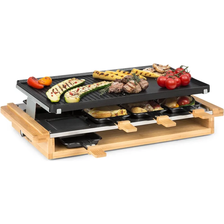 Klarstein Tournedo Raclette 1200W Aluminiumguss 8 Personen Holz-Dekor