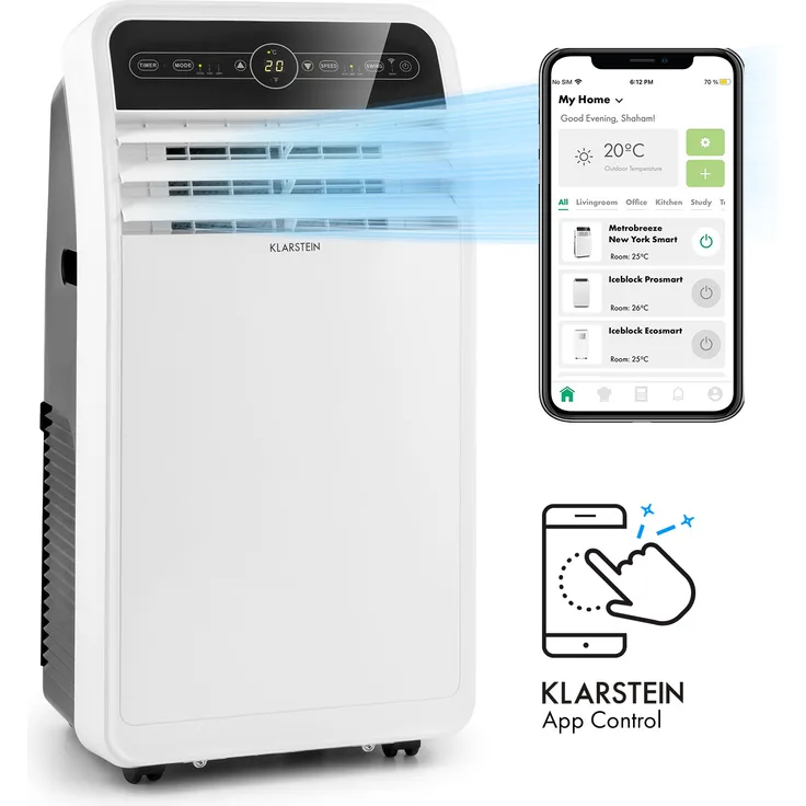 Klarstein Metrobreeze New York Smart 12k mobile Klimaanlage 12.000 BTU 3,5 kW Fernbedienung, 10035800, weiß