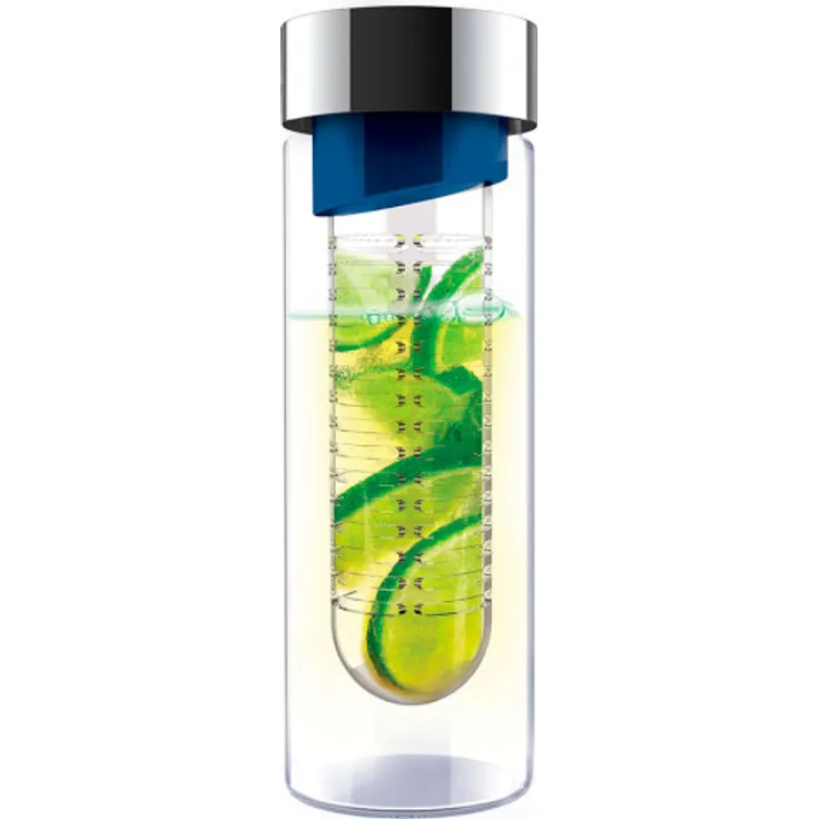 Asobu Wasserflasche Infuse Flavour 480 ml Glas silber-blau