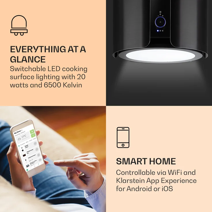 Klarstein Skyfall Smart Inselabzugshaube LED Edelstahl – Bild 3