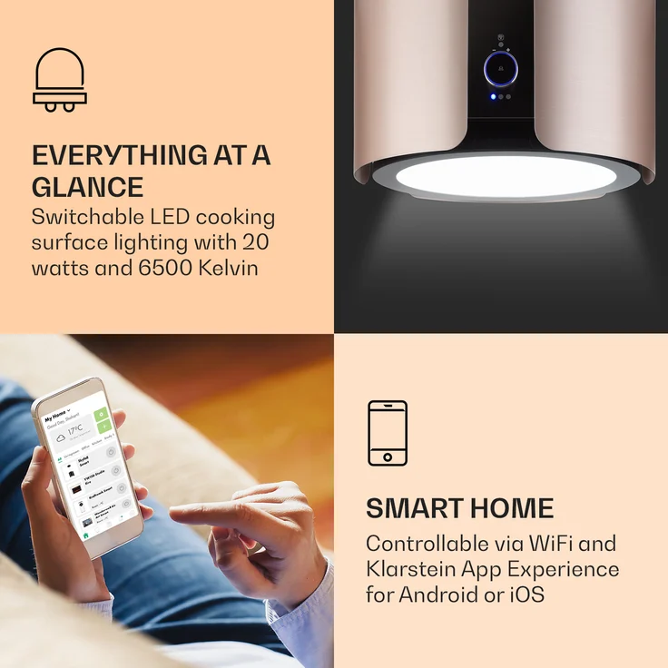 Klarstein Skyfall Smart Inselabzugshaube Umluft LED Edelstahl – Bild 3