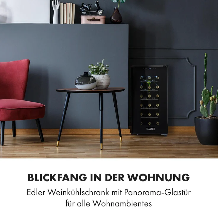 Klarstein Bellevin 18 Uno Weinkühlschrank, freistehend, schwarz, 18 Flaschen, Breite 35 cm – Bild 2
