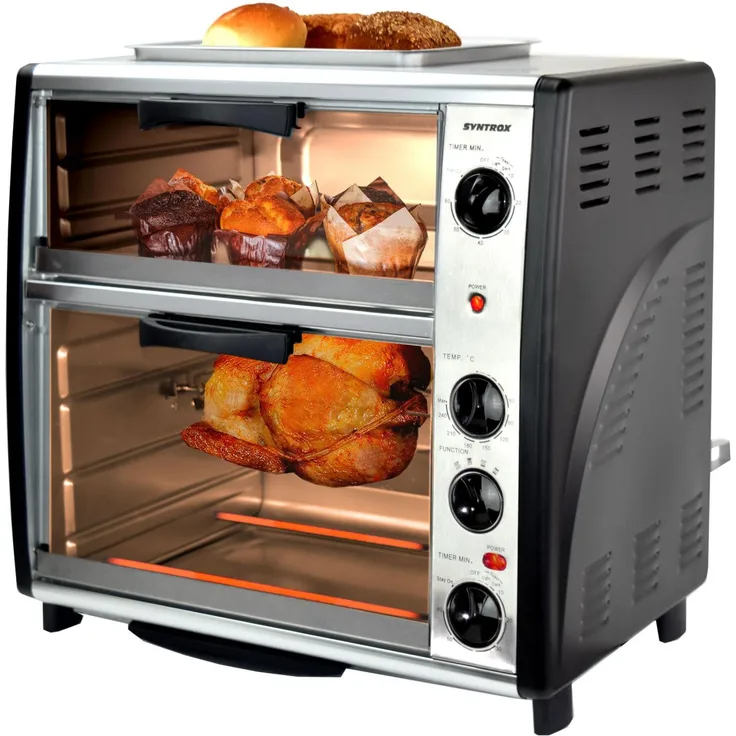 Syntrox Germany 42 Liter Edelstahl Doppel-Backofen mit BBQ und Drehspieß