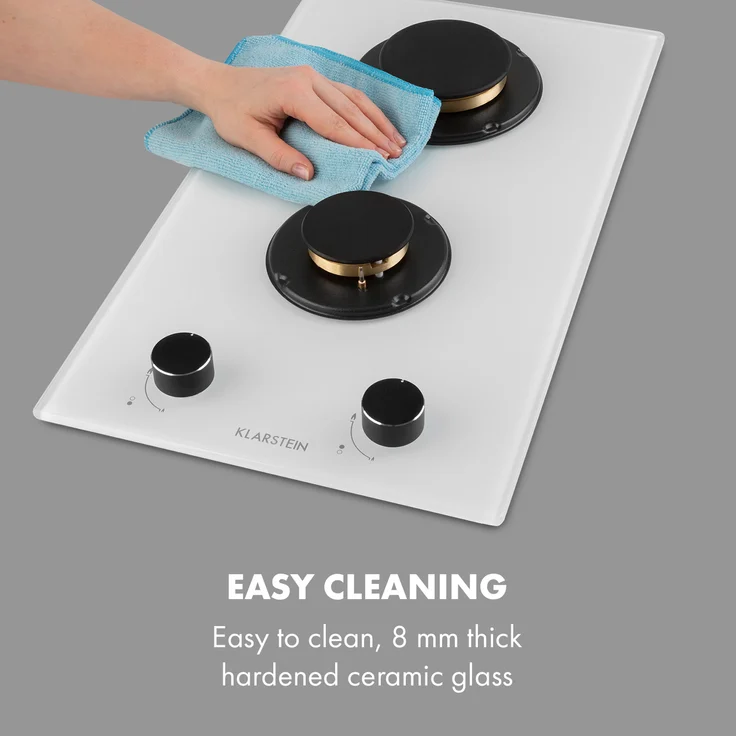 Klarstein Goldflame Domino Gaskochfeld 2-flammig Messing-Brenner Glaskeramik – Bild 8