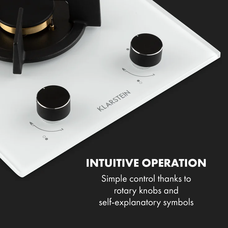 Klarstein Goldflame Domino Gaskochfeld 2-flammig Messing-Brenner Glaskeramik – Bild 4