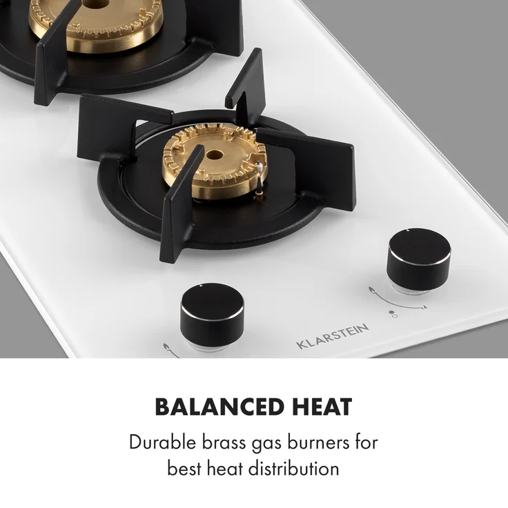 Klarstein Goldflame Domino Gaskochfeld 2-flammig Messing-Brenner Glaskeramik – Bild 3