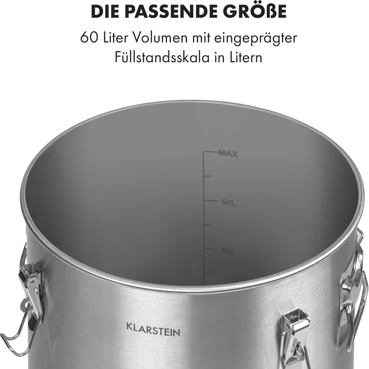 Klarstein Gärkeller Pro XL Maischekessel, Fermentierkessel, Bier brauen, 60 Liter Fassungsvermögen, Hefeablassventil, 304-Edelstahl, silber – Bild 3