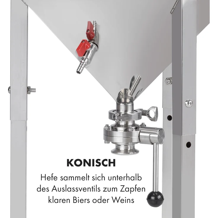 Klarstein Gärkeller Pro XL Maischekessel, Fermentierkessel, Bier brauen, 60 Liter Fassungsvermögen, Hefeablassventil, 304-Edelstahl, silber – Bild 8