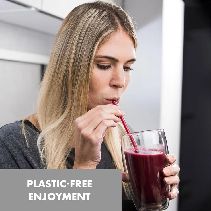 Glaswerk Salizzada Glasstrohhalme 7 Stück 0,8 x 20 cm (ØxH) Holzhalterung Bürste – Bild 3