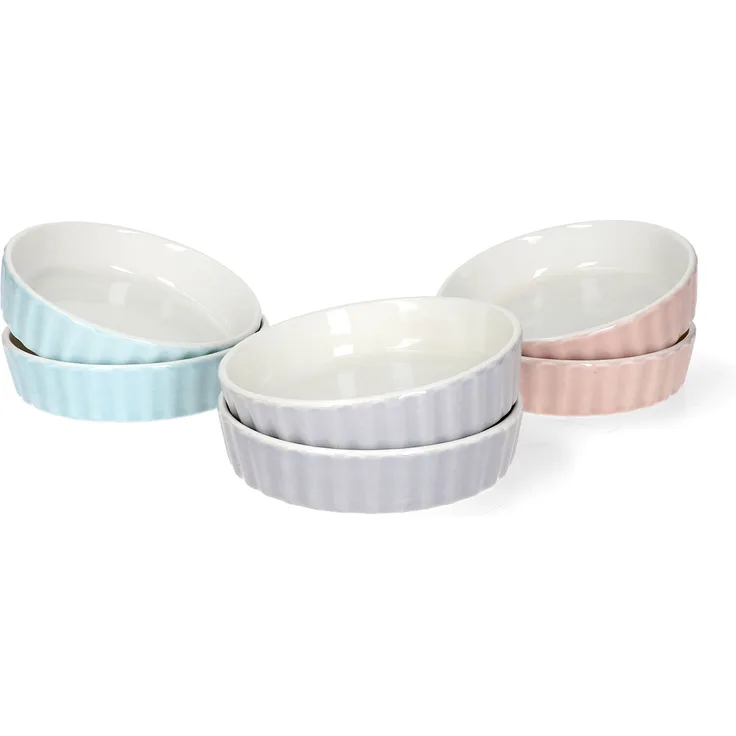 6x Schälchen Emilia 140ml Porzellan rosa türkis grau Mini-Backform Auflaufform