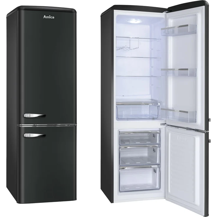 Amica KGCR 387 100 MS Kühl-Gefrierkombination im Retro Design, freistehend, schwarz, Abtauautomatik, LED, Breite 55 cm – Bild 7