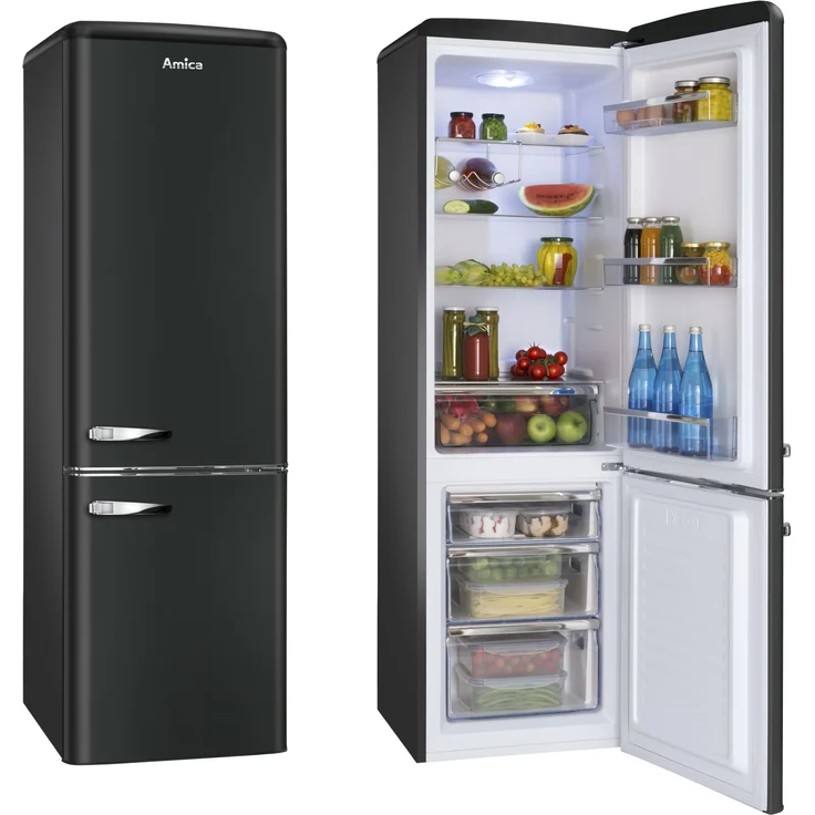 Amica KGCR 387 100 MS Kühl-Gefrierkombination im Retro Design, freistehend, schwarz, Abtauautomatik, LED, Breite 55 cm – Bild 6