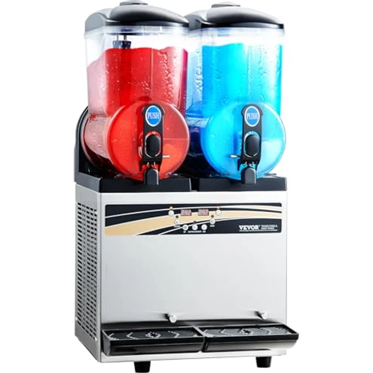 VEVOR Frozen Drink Maker X-300, 15 L x 2 Slush-Maschine mit Edelstahl-Gehäuse, tropfsicherem Wasserhahn und abnehmbarer Tropfschale, schwarz – Bild 8