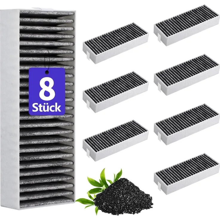 ZQZIQI Aktivkohlefilter 8er Set für Dunstabzugshauben, 193x75x35mm, Grau, hervorragende Geruchsneutralisierung