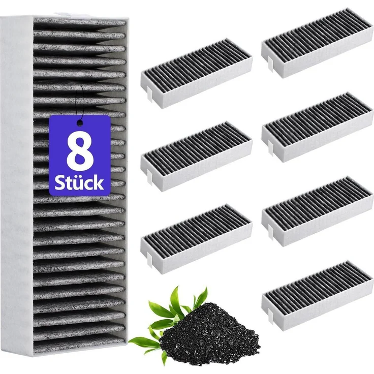 ZQZIQI Aktivkohlefilter 8er Set für Dunstabzugshauben, 193x75x35mm, Grau, hervorragende Geruchsneutralisierung