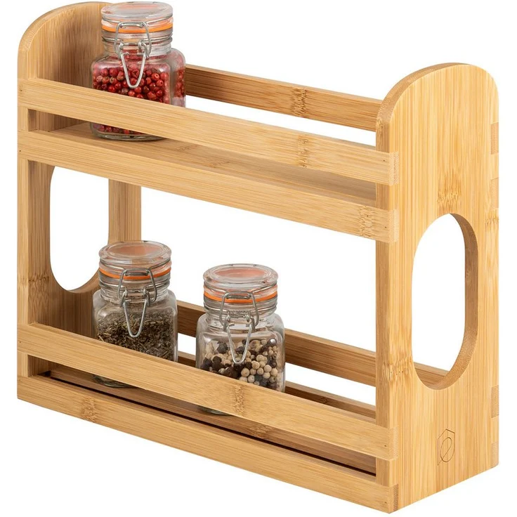 eluno Gewürzregal ausziehbar mit 2 Etagen aus Bambus 29 x 10 x 24,5 cm, praktischer Schrankorganizer in warmem Naturton – Bild 1