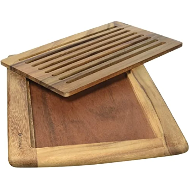 Zassenhaus Brotschneidebrett Gerillt , 42 x 28 x 2 cm , Mit herausnehmbarem Krümelgitter, Akazienholz , Schneidebrett für Brot, Brötchen und Baguette , Holz Küchenbrett , Klingenschonend – Bild 2