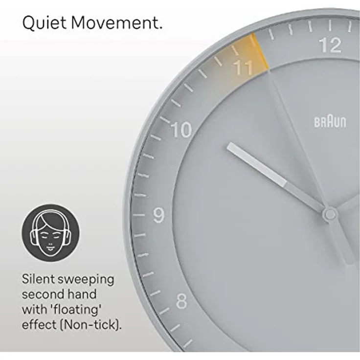 Braun Classic Große Analog-Wanduhr mit geräuschlosem Uhrwerk, 30 cm Durchmesser in Grau, Modell BC17G – Bild 5