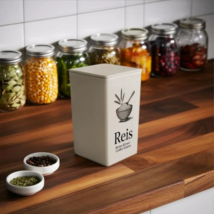 speecheese Reis Dose 900ml - Minimalistisches Liniendesign mit eleganter Serifentypografie, grau-beige – Bild 5