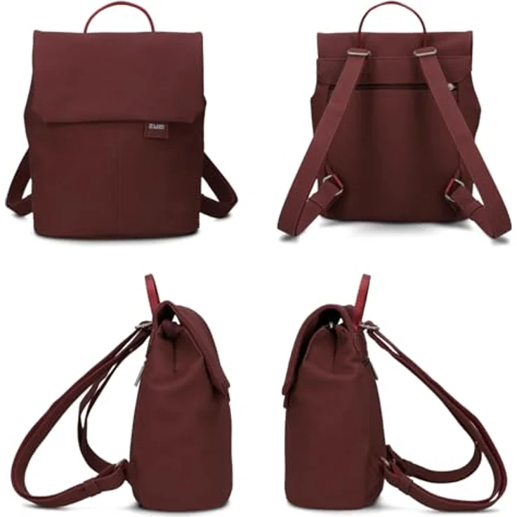 Zwei Mademoiselle.M City Rucksack, 29 cm, rot aus 100% Polyurethan, 24 x 13 x 29 cm – Bild 3