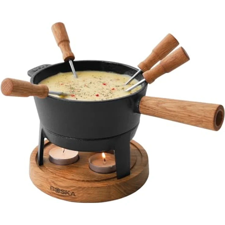 Boska Fondue-Set Pro S, Käsefondue, Fondue, Edelstahl, Gusseisen, Eichenholz, Anthrazit, 700 ml, 853547 – Bild 2