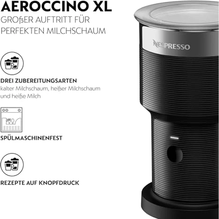 NESPRESSO Aeroccino XL Milchaufschäumer, elektrischer Shaker für 225ml heißen und kalten Milchschaum, 400ml heiße Milch, spülmaschinenfest – Bild 2