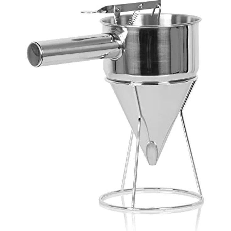 Mahlzeit Edelstahl Teigportionierer | Auslass Ø 8 mm | mit Auslassöffnung, Absperrhahn und Gestell | Bäcker Teigspender | Straubentrichter, Teigdosierer, Saucentrichter, Fülltrichter, batter dispenser