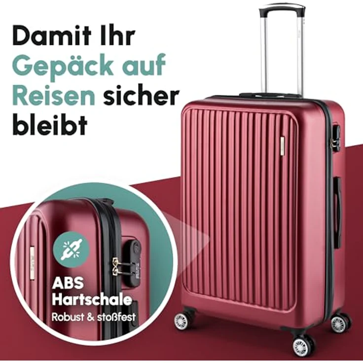 Easy Move ABS Hartschalenkoffer 74cm - Großer Trolley mit 360° Rädern, Ergonomischem Griff & Zahlenschloss, Wine Red – Bild 2