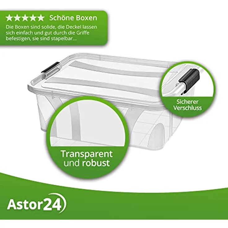 astor24 PREMIUM 3er XXL Set Aufbewahrungsbox transparent Organizer mit Deckel stapelbar. Ideal für Büro, Kinderzimmer, Küche & Werkstatt (3er Set 7 Liter) - Preisvergleich – Bild 3